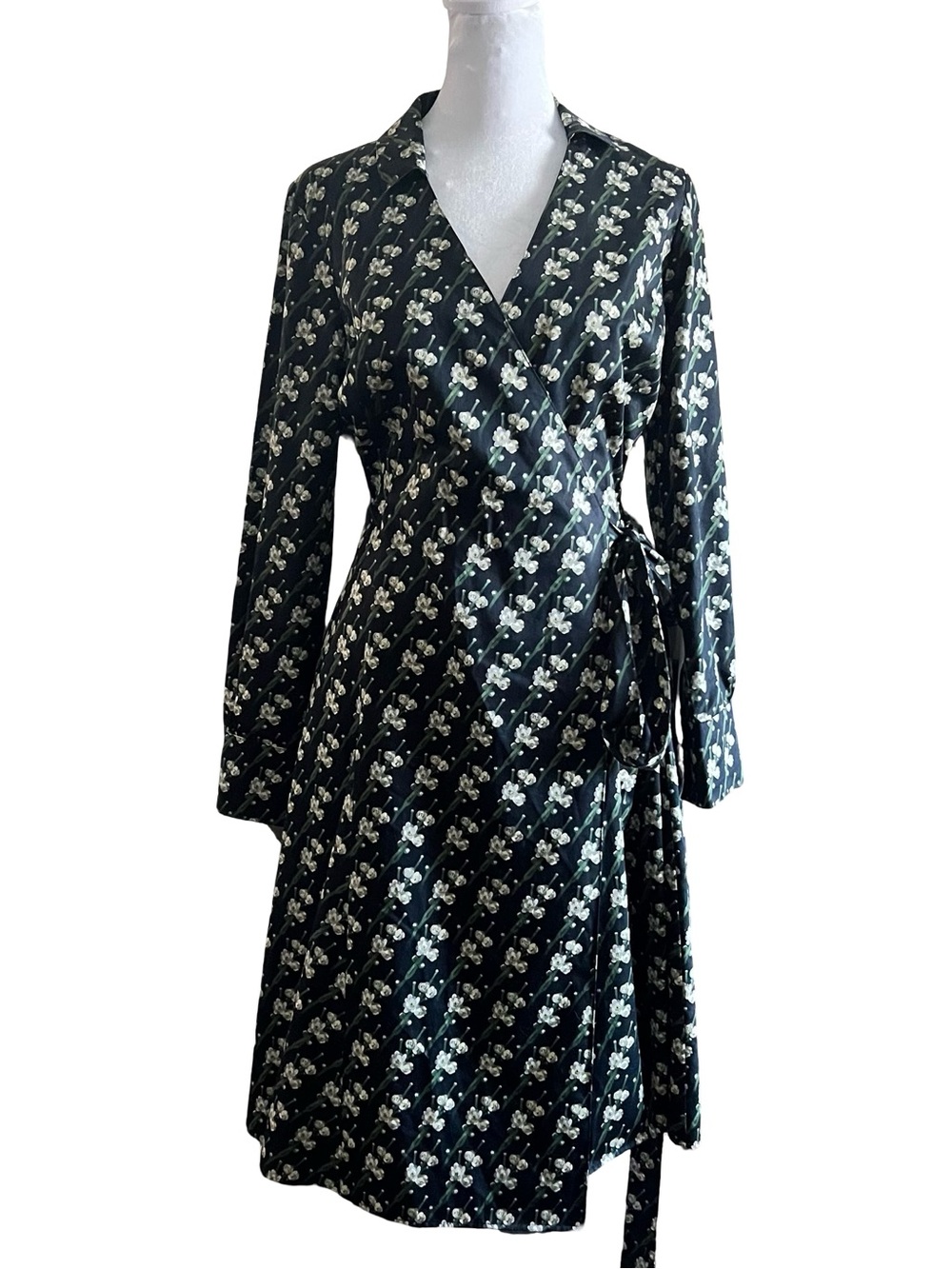 Brooks Brothers Zac Posen Cotten Sateen Navy Wrap Tie Dress Long Sleeve Floral